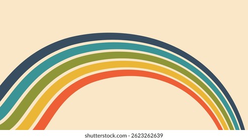 abstract retro background smooth wave of multicolored curved lines against a soft beige backdrop
