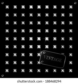 Abstract retro background with stud and retro label. Design template, card can be used banners, invitation, congratulation or website. Silver, gold metal stud
