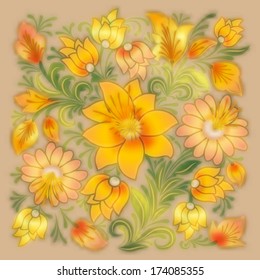 abstract retro background with watercolor floral ornament