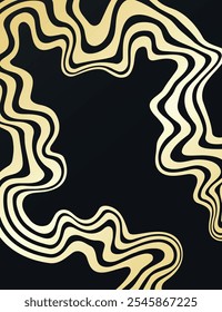 Abstract Retro Background with Wavy Gold Lines, Golden, Psychedelic Art, Minimalism, Aesthetic, Groovy Poster, Stripes, Vintage, Vector Illustration