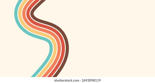 Abstractas fondo retro con líneas onduladas en una paleta de colores de la década de 1970, que proporciona un amplio espacio de copia para texto o Elementos de diseño