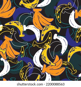 Abstract Retro Banana Fruits Party Vector Graphic Seamless Pattern can be use for background and apparel design