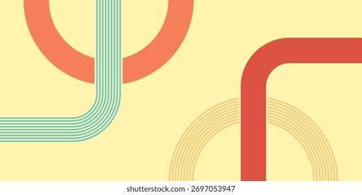Abstract retro banner design with flowing geometric line art on a yellow background