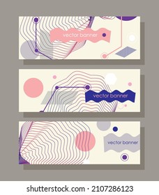 Abstract retro banners with geometric flat shapes, vector.