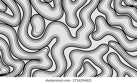 Fundo preto e branco retrô abstrato com linhas e formas onduladas. Ilustração vetorial