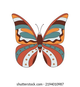 Abstract retro butterfly 70s 60s groovy hippie vector illustration isolated on white background. Cute boho print for t shirt, sticker, decoration