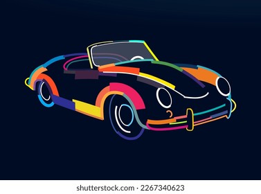 Abstract retro car cabriolet from multicolored paints. Colorful drawing. Vector illustration of paints