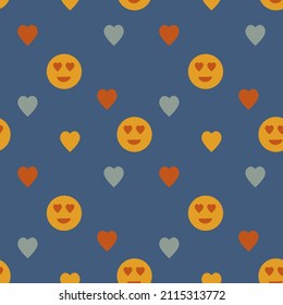 Abstract retro cartoon background. Illustrations of the smile and the heart of the 70s. Pattern for retro textile backing. Vector illustration