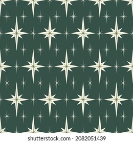 Abstract Retro Christmas Nativity Stars Seamless Vector Pattern. Festive Geometric Background. Christmas Holiday Celebration Print Perfect for Wrapping Paper, Textiles