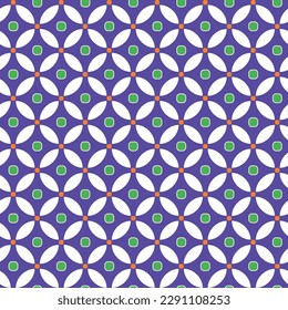 Abstract Retro Circles Leaves Geometric Decorative Vector Seamless Pattern Trendy Fashion Colors Minimalist Chic Texture Electric Purple Tones