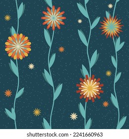 Flores abstractas de color retro sin fisuras patrón vectorial