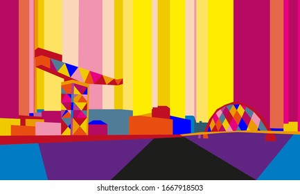 Abstract retro colored geometric skyline of Glasgow, UK.