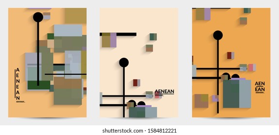 Abstract retro colored mid century background. Modern material design with overlapping geometric shapes. Realistic shadow of paper cut craft. Template with different levels of paper surfaces.