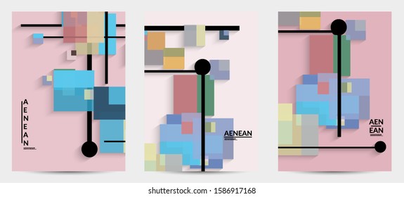 Abstract retro colored mid century background. Modern material design with overlapping geometric shapes. Realistic shadow of paper cut craft. Template with different levels of paper surfaces.