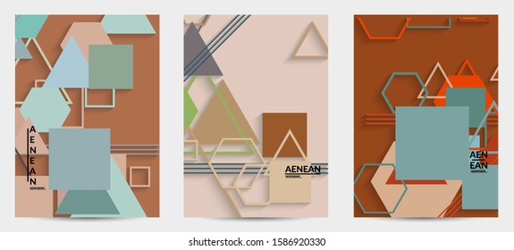 Abstract retro colored mid century background. Modern material design with overlapping geometric shapes. Realistic shadow of paper cut craft. Template with different levels of paper surfaces.