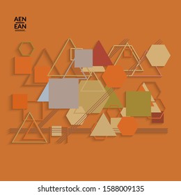 Abstract retro colored mid century background. Modern material design with overlapping geometric shapes. Realistic shadow of paper cut craft. Template with different levels of paper surfaces.