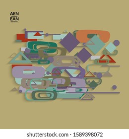 Abstract retro colored mid century background. Modern material design with overlapping geometric shapes. Realistic shadow of paper cut craft. Template with different levels of paper surfaces.