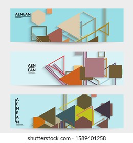 Abstract retro colored mid century background. Modern material design with overlapping geometric shapes. Realistic shadow of paper cut craft. Template with different levels of paper surfaces.