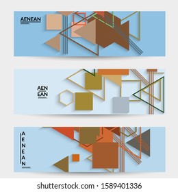 Abstract retro colored mid century background. Modern material design with overlapping geometric shapes. Realistic shadow of paper cut craft. Template with different levels of paper surfaces.