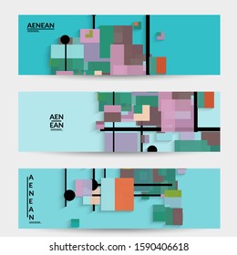 Abstract retro colored mid century background. Modern material design with overlapping geometric shapes. Realistic shadow of paper cut craft. Template with different levels of paper surfaces.