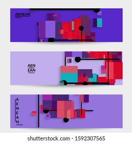 Abstract retro colored mid century background. Modern material design with overlapping geometric shapes. Realistic shadow of paper cut craft. Template with different levels of paper surfaces.