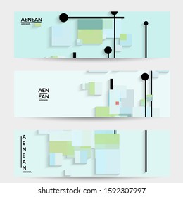 Abstract retro colored mid century background. Modern material design with overlapping geometric shapes. Realistic shadow of paper cut craft. Template with different levels of paper surfaces.