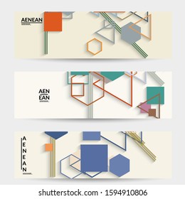 Abstract retro colored mid century background. Modern material design with overlapping geometric shapes. Realistic shadow of paper cut craft. Template with different levels of paper surfaces.