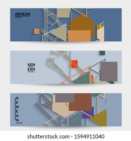 Abstract retro colored mid century background. Modern material design with overlapping geometric shapes. Realistic shadow of paper cut craft. Template with different levels of paper surfaces.