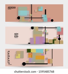 Abstract retro colored mid century background. Modern material design with overlapping geometric shapes. Realistic shadow of paper cut craft. Template with different levels of paper surfaces.