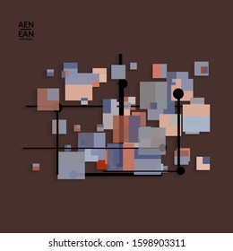 Abstract retro colored mid century background. Modern material design with overlapping geometric shapes. Realistic shadow of paper cut craft. Template with different levels of paper surfaces.