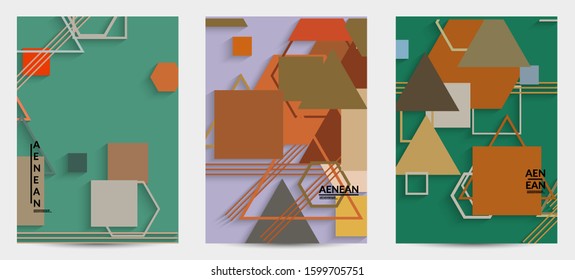 Abstract retro colored mid century background. Modern material design with overlapping geometric shapes. Realistic shadow of paper cut craft. Template with different levels of paper surfaces.