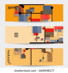 Abstract retro colored mid century background. Modern material design with overlapping geometric shapes. Realistic shadow of paper cut craft. Template with different levels of paper surfaces.