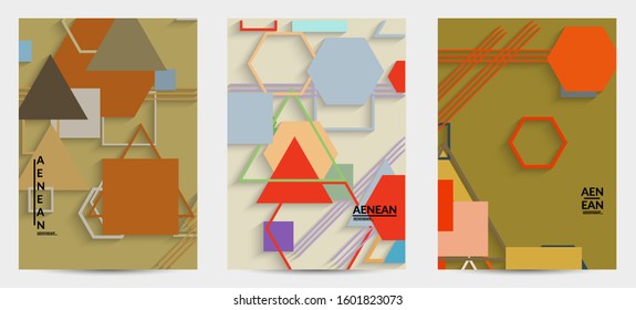Abstract retro colored mid century background. Modern material design with overlapping geometric shapes. Realistic shadow of paper cut craft. Template with different levels of paper surfaces.