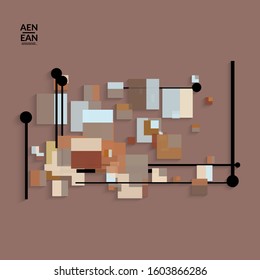 Abstract retro colored mid century background. Modern material design with overlapping geometric shapes. Realistic shadow of paper cut craft. Template with different levels of paper surfaces.