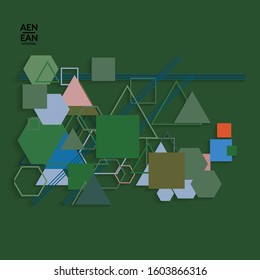 Abstract retro colored mid century background. Modern material design with overlapping geometric shapes. Realistic shadow of paper cut craft. Template with different levels of paper surfaces.