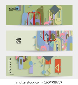 Abstract retro colored mid century background. Modern material design with overlapping geometric shapes. Realistic shadow of paper cut craft. Template with different levels of paper surfaces.