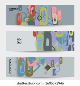Abstract retro colored mid century background. Modern material design with overlapping geometric shapes. Realistic shadow of paper cut craft. Template with different levels of paper surfaces.