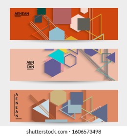 Abstract retro colored mid century background. Modern material design with overlapping geometric shapes. Realistic shadow of paper cut craft. Template with different levels of paper surfaces.