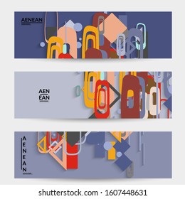 Abstract retro colored mid century background. Modern material design with overlapping geometric shapes. Realistic shadow of paper cut craft. Template with different levels of paper surfaces.