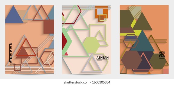 Abstract retro colored mid century background. Modern material design with overlapping geometric shapes. Realistic shadow of paper cut craft. Template with different levels of paper surfaces.