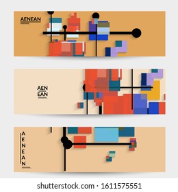 Abstract retro colored mid century background. Modern material design with overlapping geometric shapes. Realistic shadow of paper cut craft. Template with different levels of paper surfaces.
