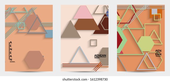 Abstract retro colored mid century background. Modern material design with overlapping geometric shapes. Realistic shadow of paper cut craft. Template with different levels of paper surfaces.