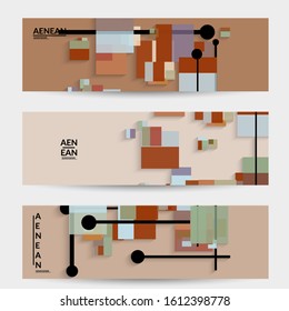 Abstract retro colored mid century background. Modern material design with overlapping geometric shapes. Realistic shadow of paper cut craft. Template with different levels of paper surfaces.