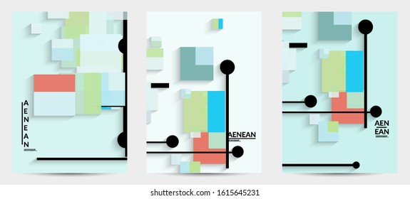 Abstract retro colored mid century background. Modern material design with overlapping geometric shapes. Realistic shadow of paper cut craft. Template with different levels of paper surfaces.
