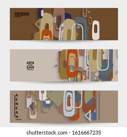 Abstract retro colored mid century background. Modern material design with overlapping geometric shapes. Realistic shadow of paper cut craft. Template with different levels of paper surfaces.
