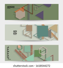 Abstract retro colored mid century background. Modern material design with overlapping geometric shapes. Realistic shadow of paper cut craft. Template with different levels of paper surfaces.