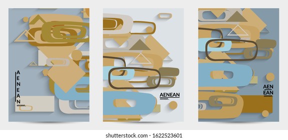 Abstract retro colored mid century background. Modern material design with overlapping geometric shapes. Realistic shadow of paper cut craft. Template with different levels of paper surfaces.