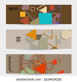 Abstract retro colored mid century background. Modern material design with overlapping geometric shapes. Realistic shadow of paper cut craft. Template with different levels of paper surfaces.