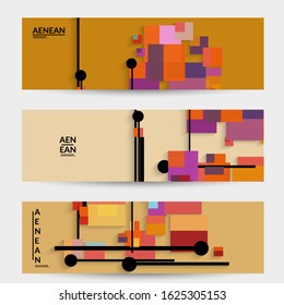 Abstract retro colored mid century background. Modern material design with overlapping geometric shapes. Realistic shadow of paper cut craft. Template with different levels of paper surfaces.