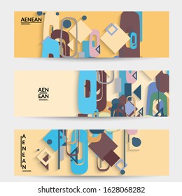 Abstract retro colored mid century background. Modern material design with overlapping geometric shapes. Realistic shadow of paper cut craft. Template with different levels of paper surfaces.